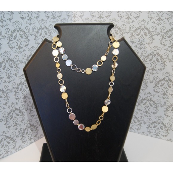 VTG Look 36" Long Mirrored Multi Strand Necklace Halloween Retro Flapper 1920s - Picture 2 of 5